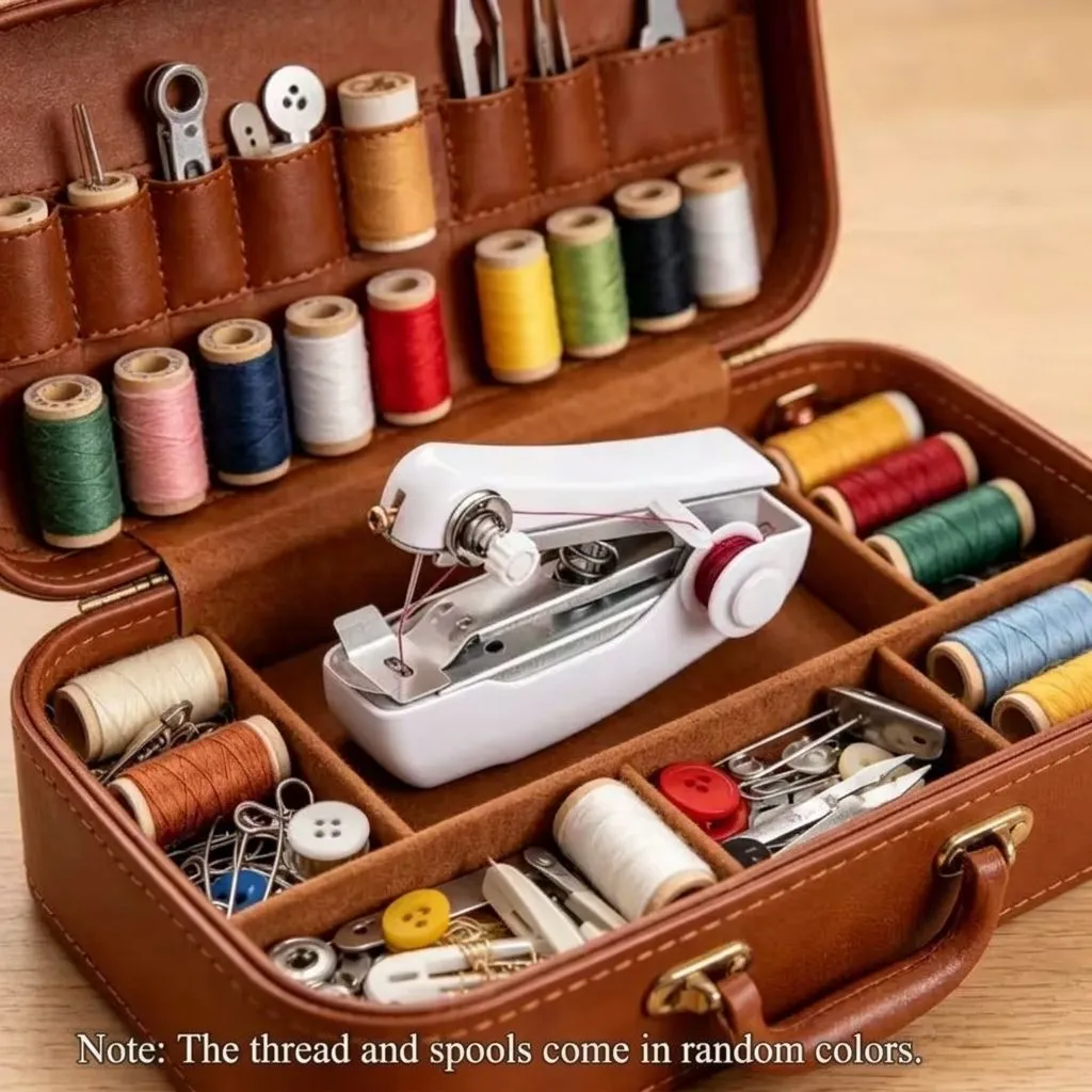 Portable Mini Sewing Kit with Handheld Sewing Machine - 27 Piece Set