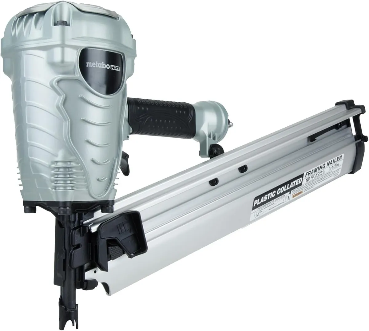 Metabo HPT Framing Nailer Pro Preferred Brand of Pneumatic Nailers 21 Degree Magazine Accepts 2-Inch to 3-1/2-Inch Plastic Collated Nails Ideal for Framing Flooring & Roof Decking NR90AES1