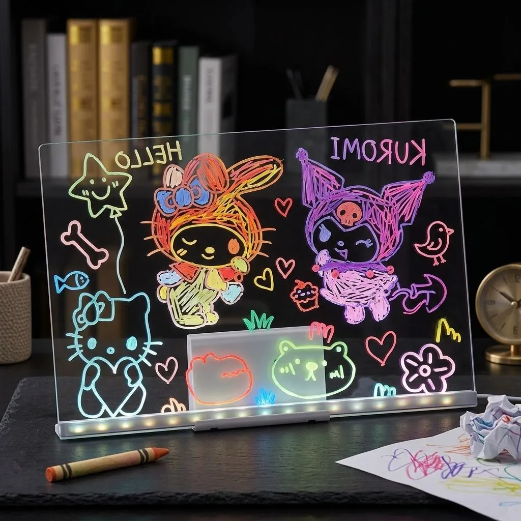 Light Up Acrylic Message Board - Rewritable LED Drawing Board with 7 Colorful Pens