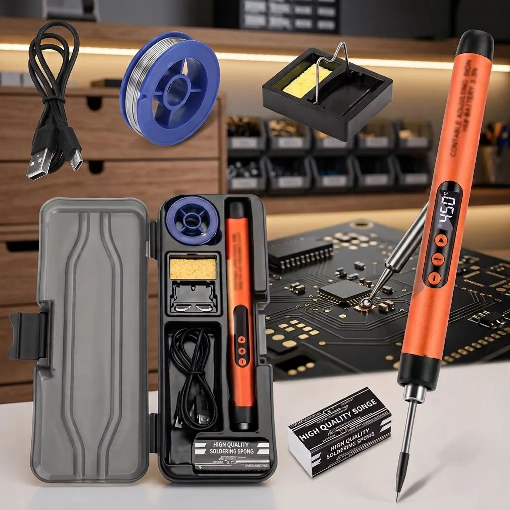 Mini USB Soldering Iron Kit - Portable Cordless Soldering Iron with Adjustable Temperature, Type-C Charging, Brown (orange)