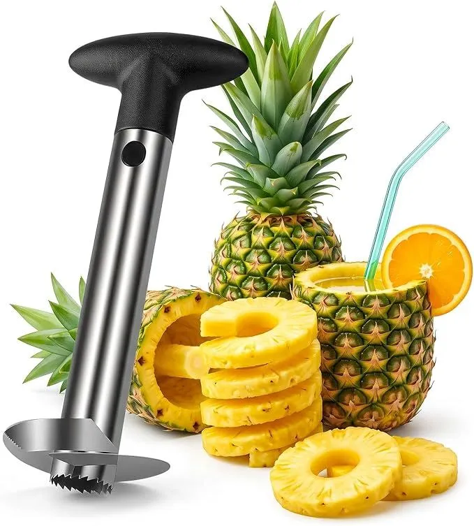 Stainless Steel Pineapple Slicer and Peeler - Black Kitchen Fruit Tool