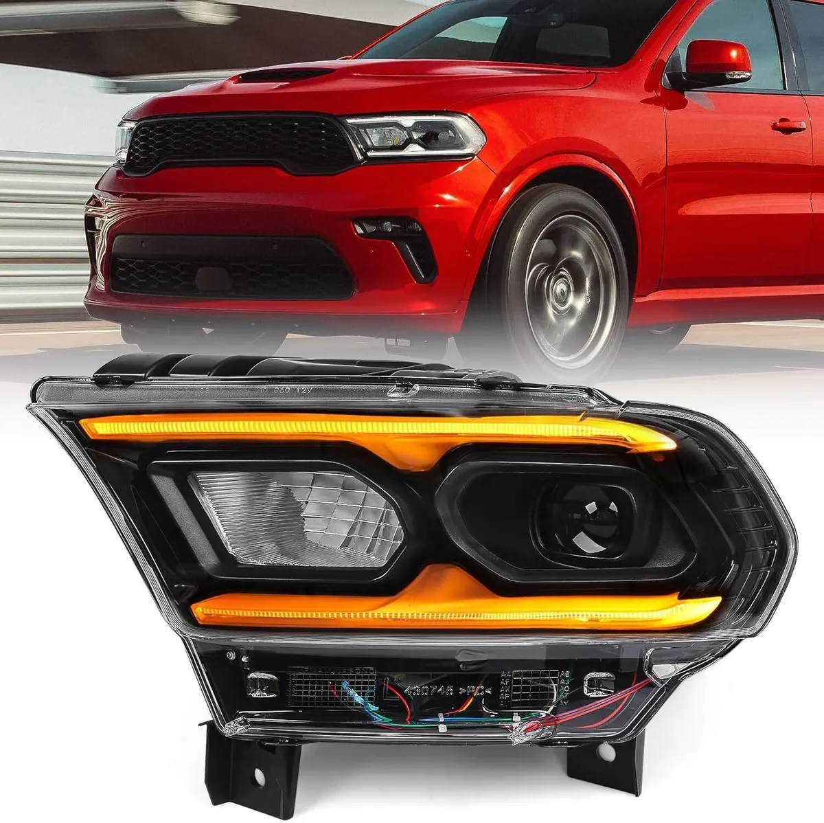 FIONE Full LED Headlight Assembly Compatible with Dodge Durango 2021 2022 w/AFS Headlamp Black Left Driver Side LH 68433785AC