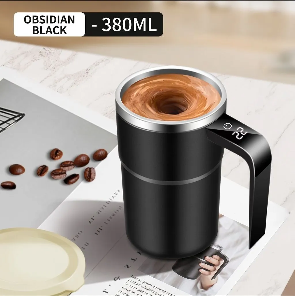 Automatic Self Stirring Mug - Rechargeable Portable Electric Coffee Mixer Cup, Stainless Steel, Black (w-black)