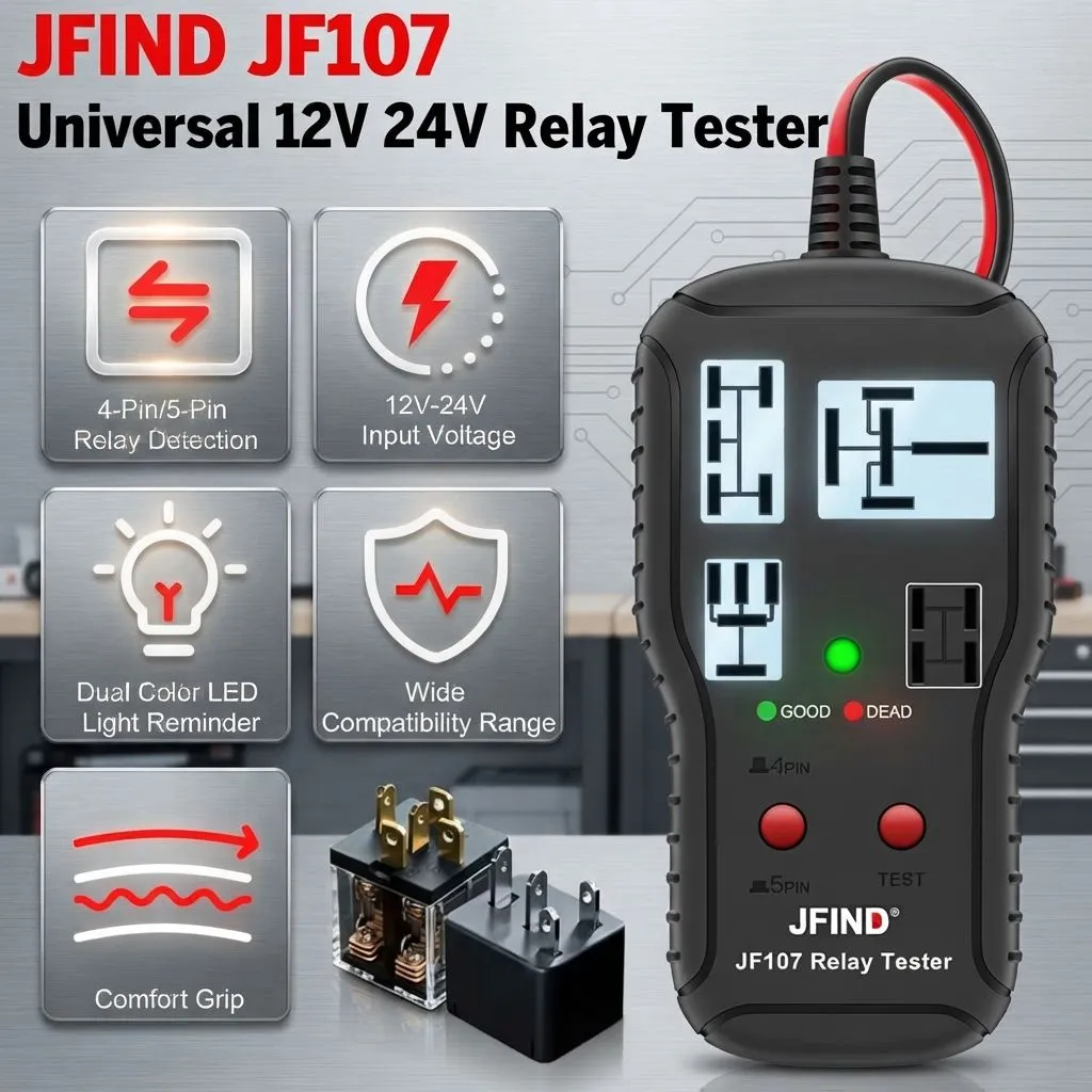 JF107 Universal Car Relay Tester 12V 24V Automotive Relay Diagnostic Tool with LED Indicator