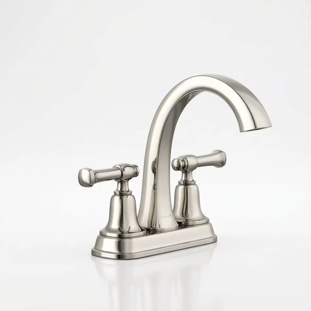 KOHLER Florez Vibrant Polished Nickel 4-in centerset 2-handle WaterSense High-arc Bathroom Sink Faucet with Drain