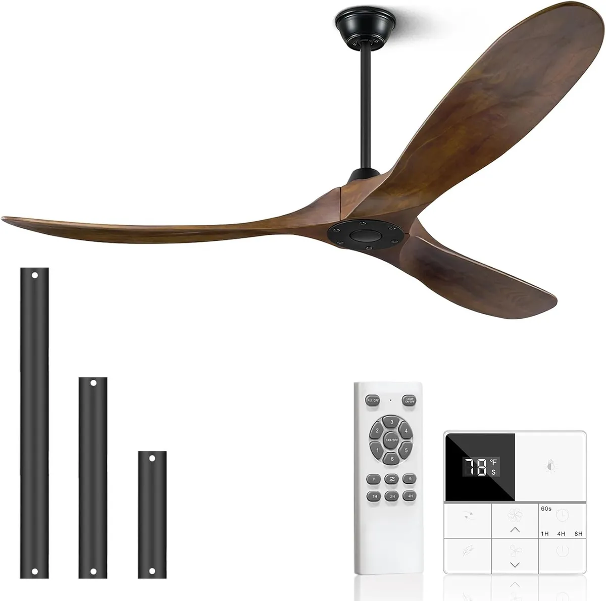 Eliora 60 Inch Outdoor Ceiling Fan No Light, Solid Wood Blades, High CFM DC Motor & Remote
