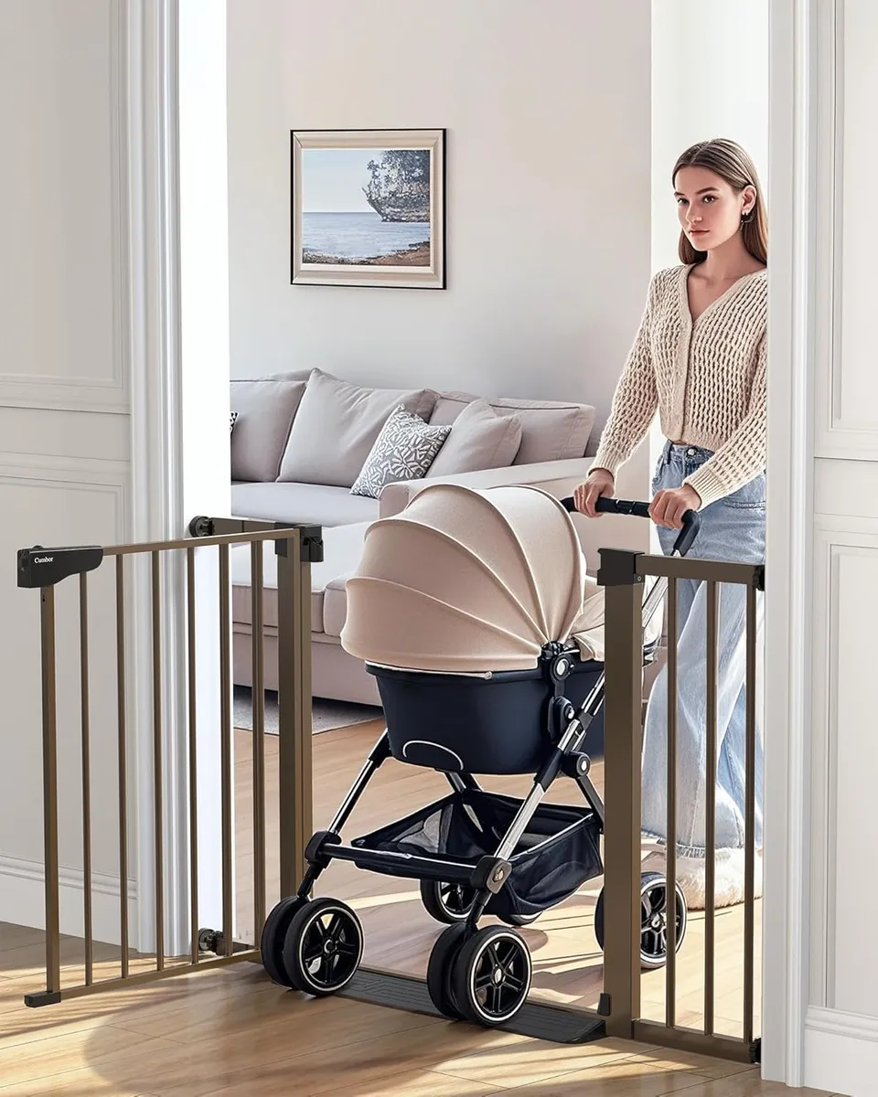 Cumbor 29.7-54.2 Auto Close Safety Baby Gate, Extra Tall and Wide Child Gate, Brown.