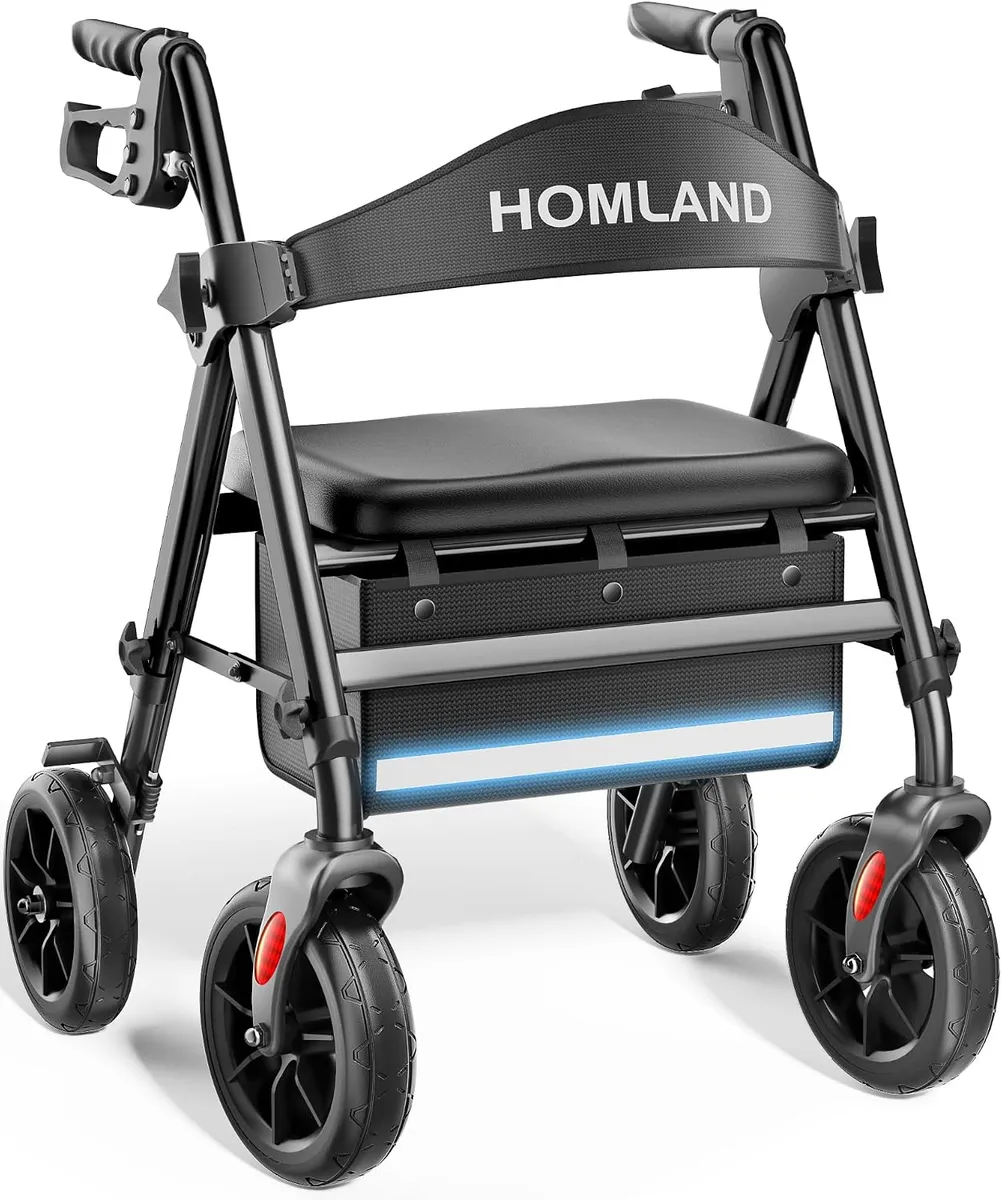 HOMLAND Foldable Walker for Seniors with Seat, 17lb Lightweight, Ergonomic | 350lb