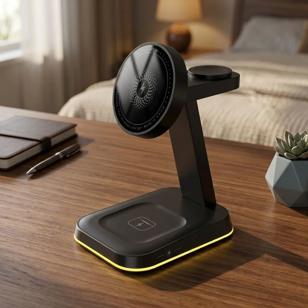 3-in-1 Foldable Magnetic Wireless Charging Station with Night Light (Z24 Black)