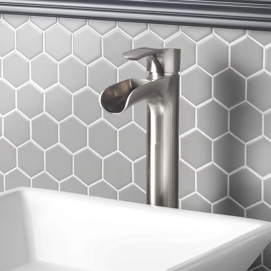 Allen + Roth ELIZA Vessel Faucet Brushed Nickel High Arc Lever