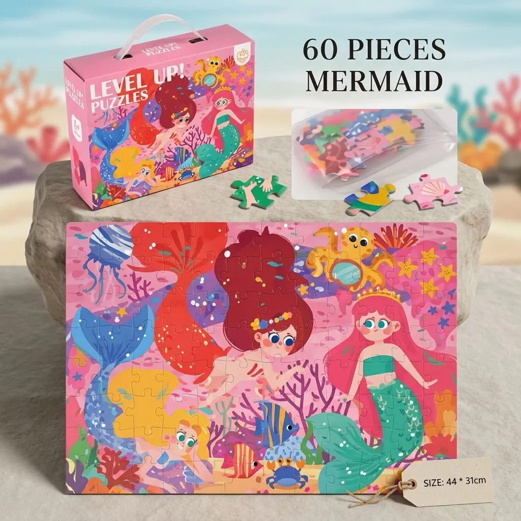 60-Piece Fairy Princesses Paper Puzzle Set for Kids (60 mermaid pieces)