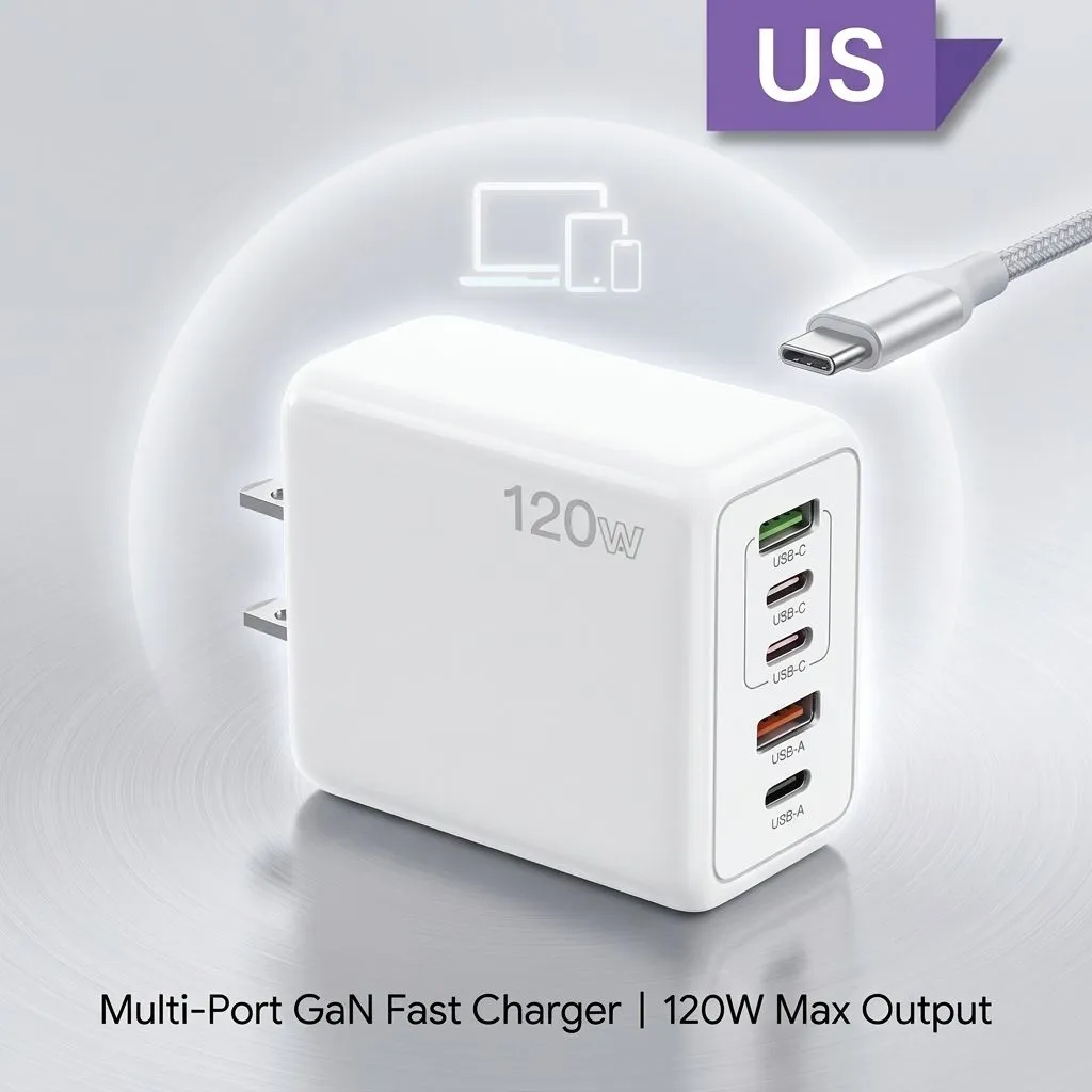 120W Multi-Port USB C Fast Wall Charger - PD Type C Adapter for iPhone, Samsung, Xiaomi