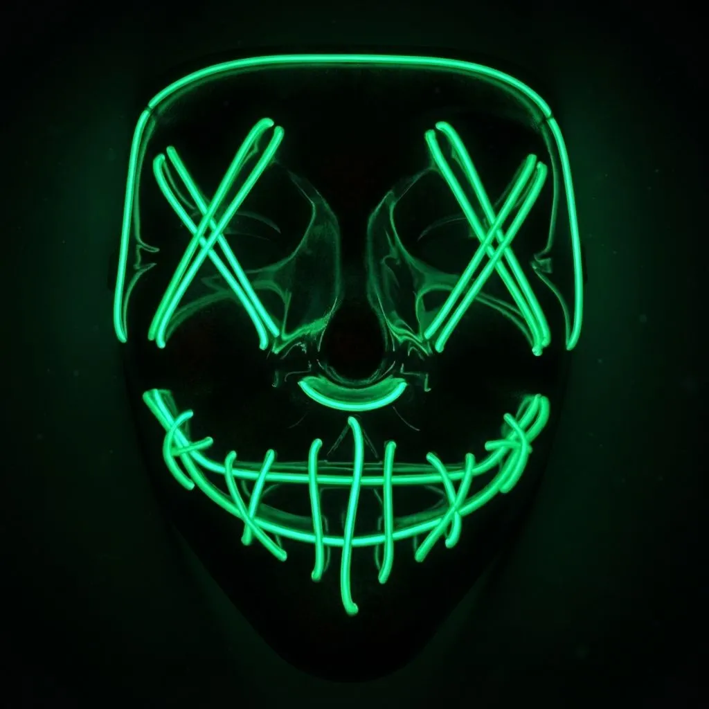 LED Glow Mask - Light Up Costume Mask for Halloween, Cosplay, and Masquerade Parties, Red (Green)