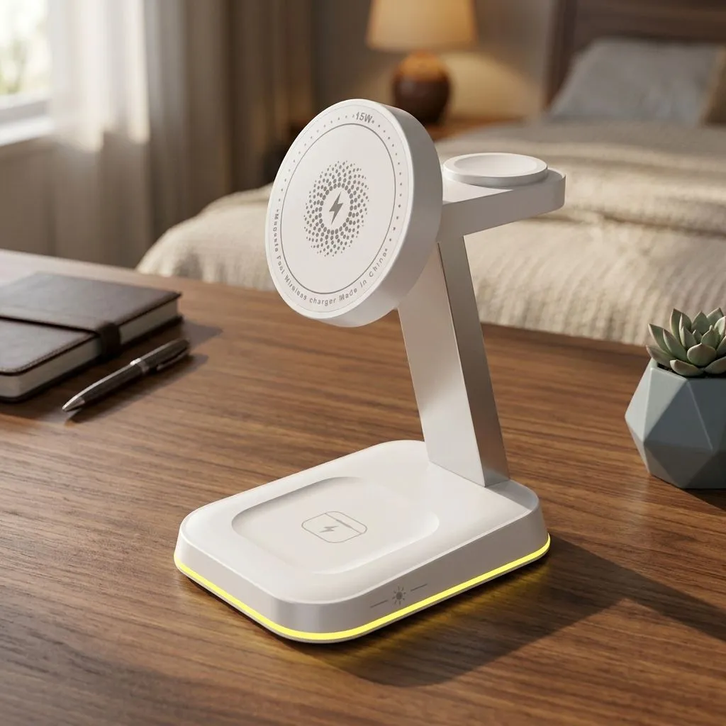 3-in-1 Foldable Magnetic Wireless Charging Station with Night Light (Z24 White)