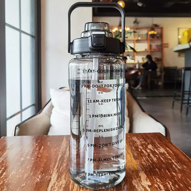 Large Plastic Portable Water Bottle - 2000ML (Black / 2000ML)