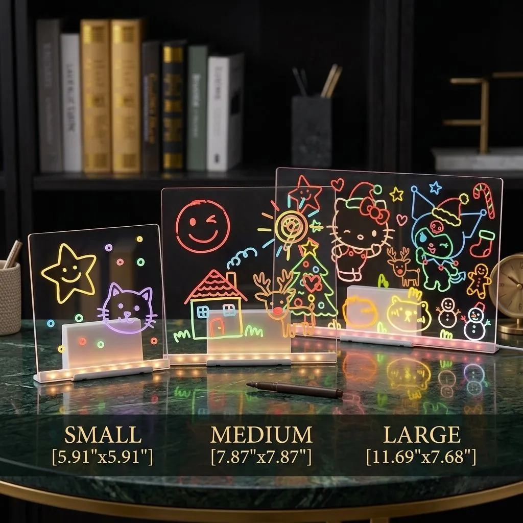 Light Up Acrylic Message Board - Rewritable LED Drawing Board with 7 Colorful Pens