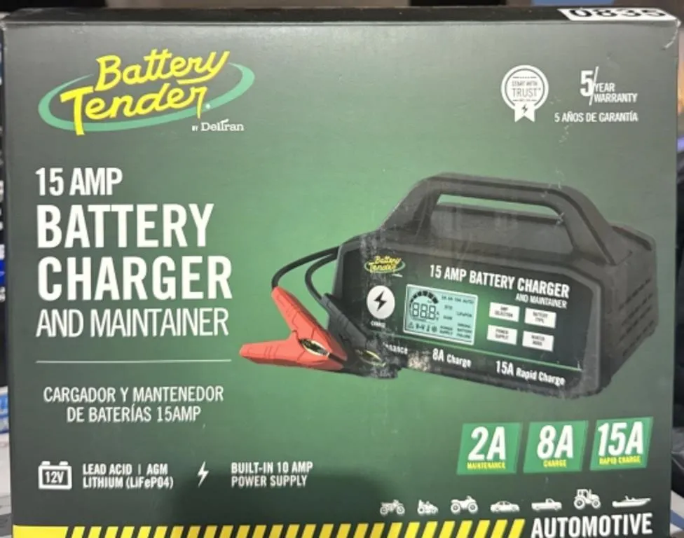 Battery Tender 15 AMP Battery Charger and Maintainer - 12V Switchable 15 AMP / 8 AMP / 2 AMP - Selectable Chemistry Standard AGM Gel Lithium Battery- 022-0234-DL-WH