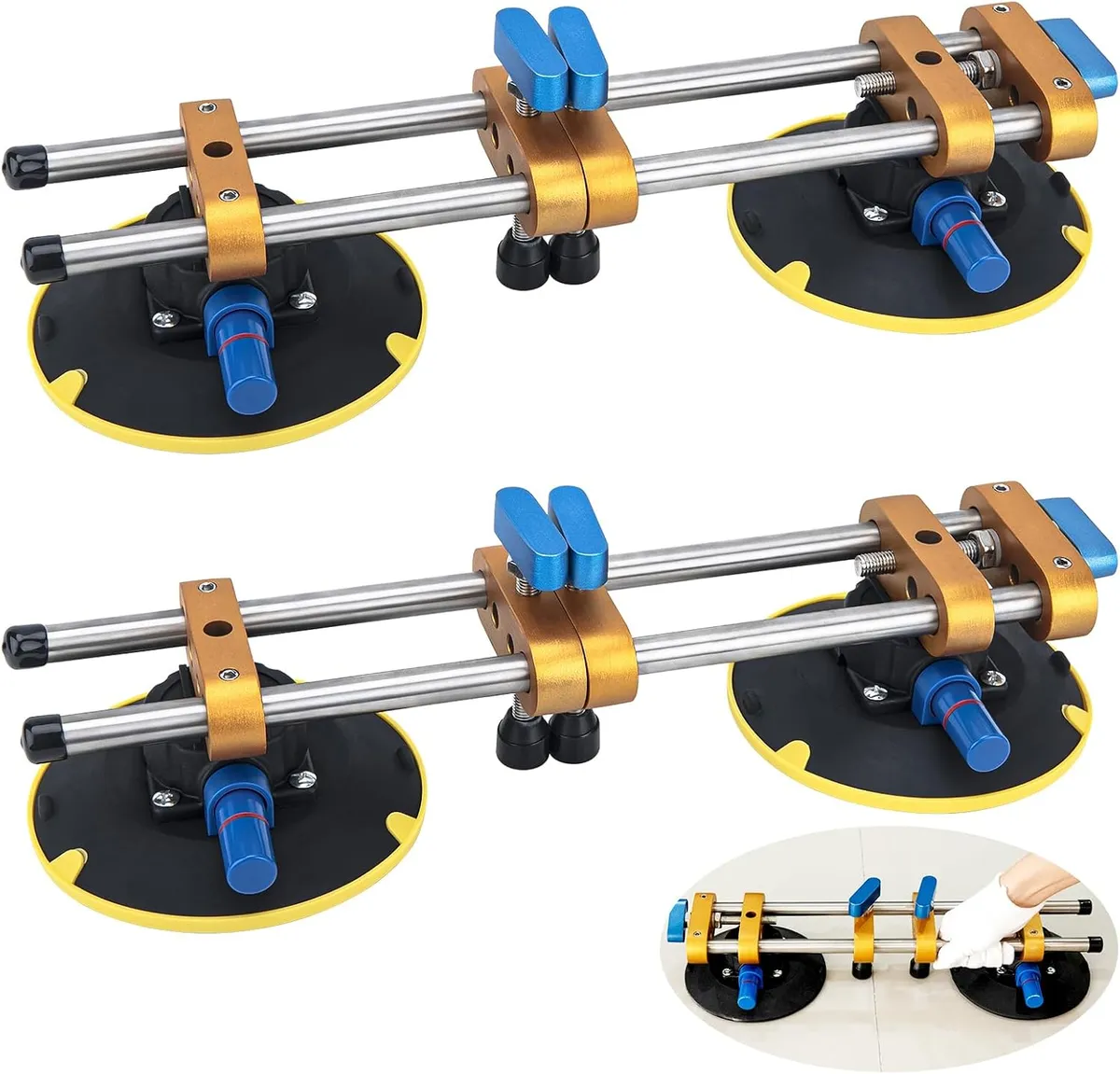 2 Pack Seamless Seam Setter with 6 inch Vacuum Suction Cups, Granite Seam Setter for Countertop Joining & Leveling, Seam Joiner for Stone (With Replacement Air Pump)