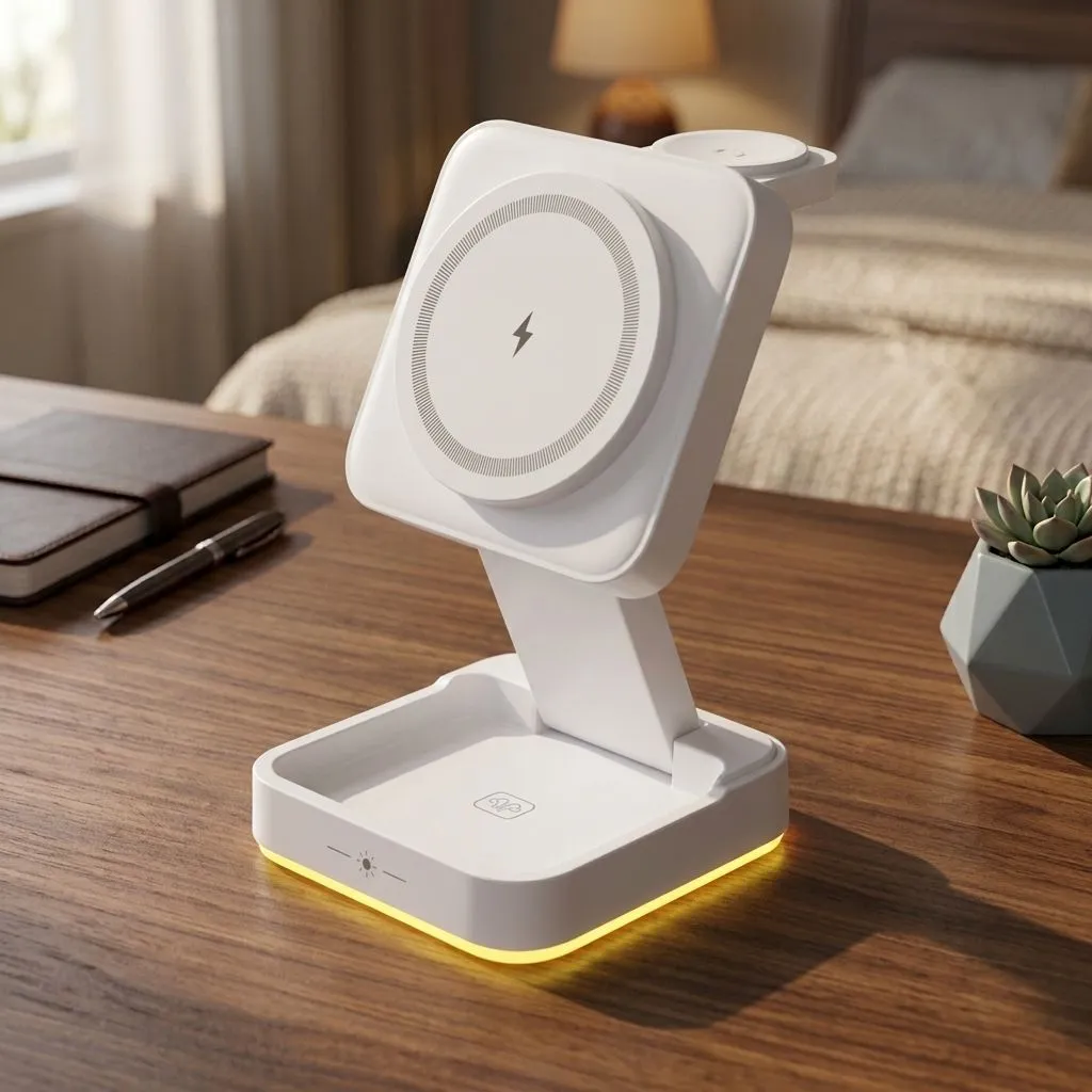 3-in-1 Foldable Magnetic Wireless Charging Station with Night Light (Z30 White Foldable)