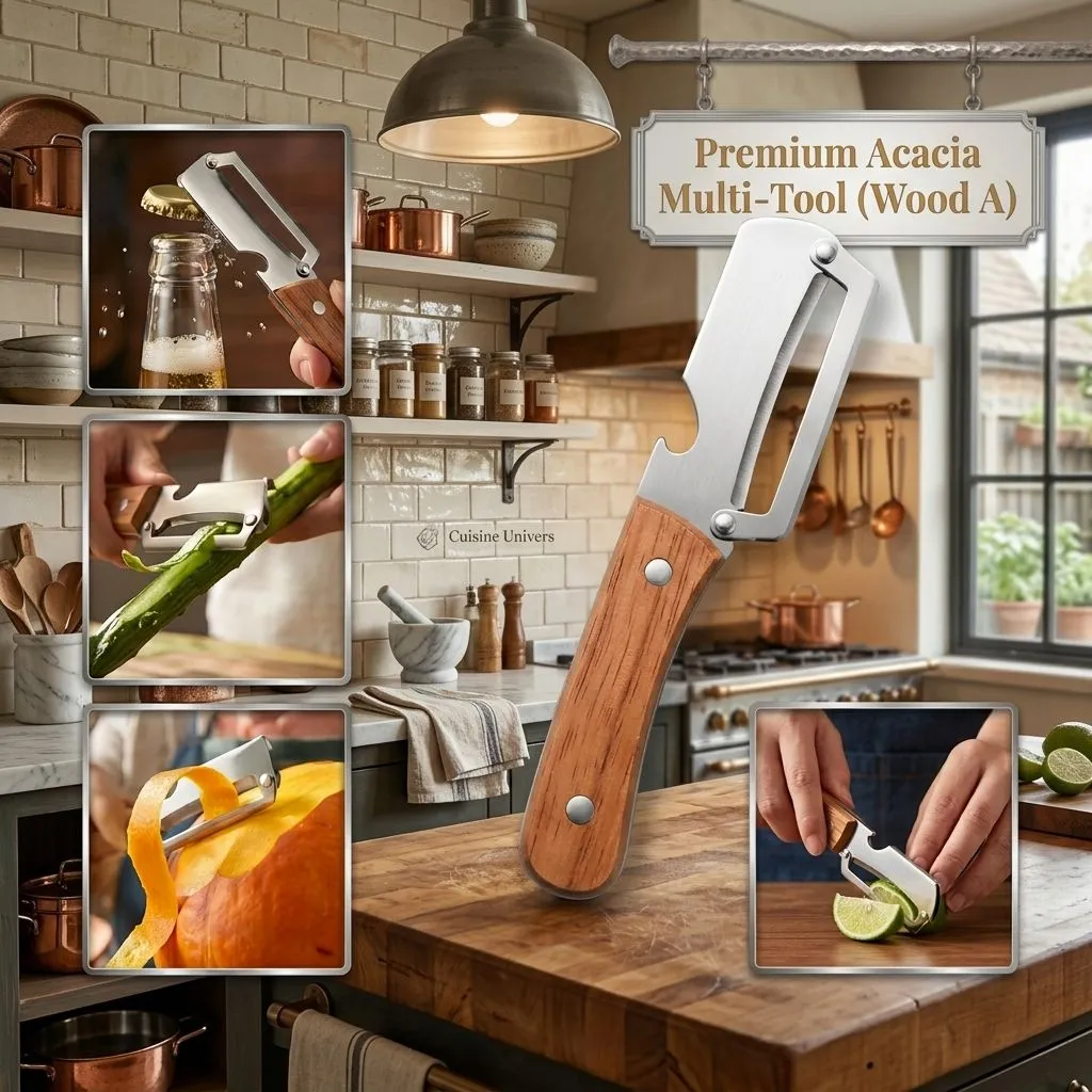 3-in-1 Stainless Steel Vegetable Peeler with Wood Handle, Scallion Shredder and Bottle Opener (Wood A-1PCS)