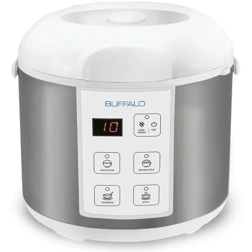 Buffalo Rice Cooker Stainless Steel Inner Pot Rice Maker Large, 10 Cup