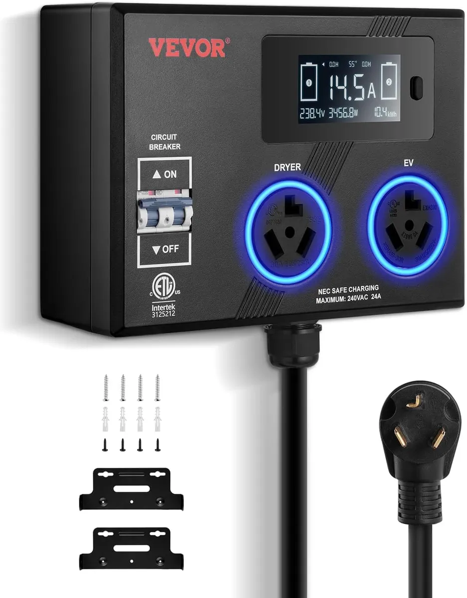 VEVOR NEMA Splitter for Dryer and EV, 3-Color LED Indicator, 240V Smart Power Distribution