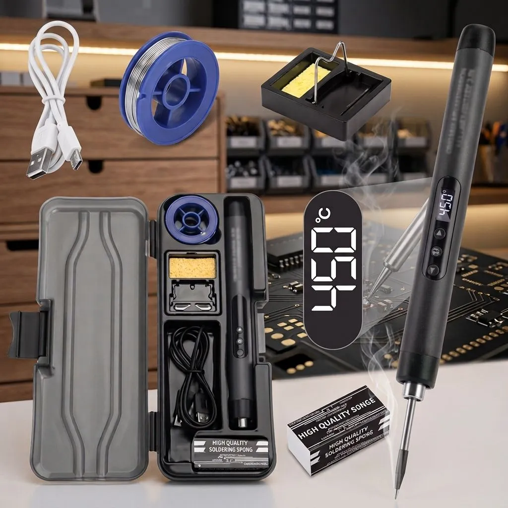 Mini USB Soldering Iron Kit - Portable Cordless Soldering Iron with Adjustable Temperature, Type-C Charging, Brown (BROWN)