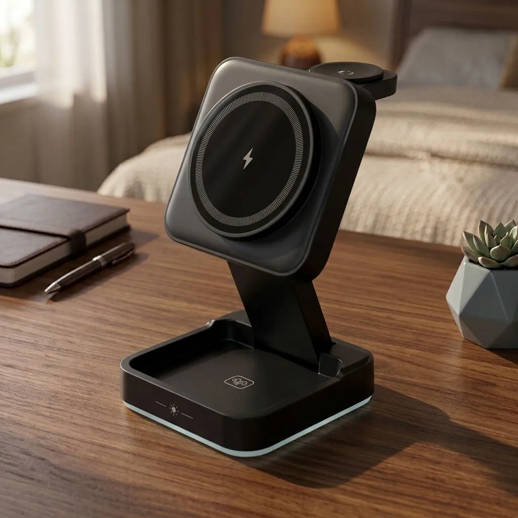 3-in-1 Foldable Magnetic Wireless Charging Station with Night Light (Z30 Black Foldable)