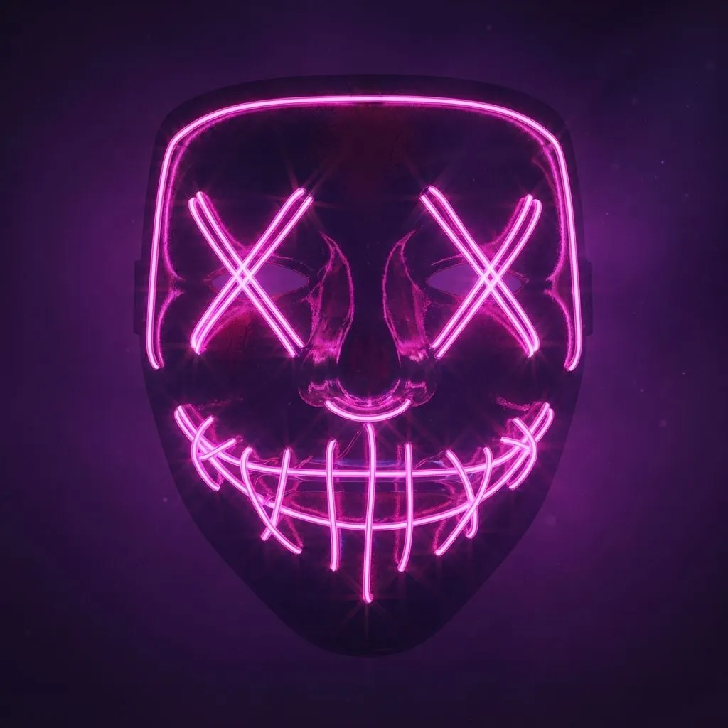 LED Glow Mask - Light Up Costume Mask for Halloween, Cosplay, and Masquerade Parties, Red (Pink)