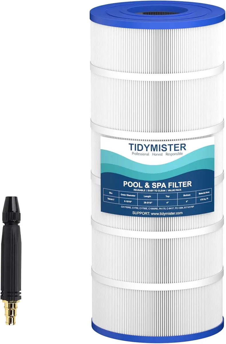 TidyMister C1750 Pool Filter Cartridge Replacement, Compatible with Hayward C1750, CX1750RE, Pleatco PA175, Unicel C-8417, Filbur FC-1294, 817-0175P, 175 sq.ft, 28 3/16" x 8 15/16", 1 Pack