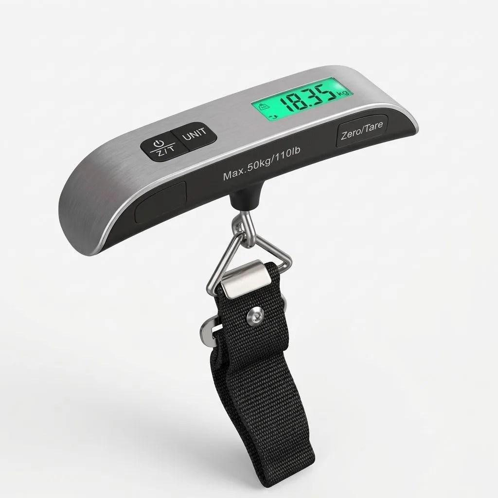 Portable Digital Luggage Scale with LCD Display - Handheld Travel Hanging Scale, 110 lb / 50 kg Capacity