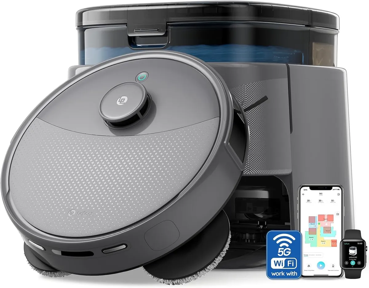 Lefant Robot Vacuum and Mop, 20000Pa Suction, 115℉ Hot Water Mop Washing&Drying,Smart Obstacle Avoidance, All-in-One Dock
